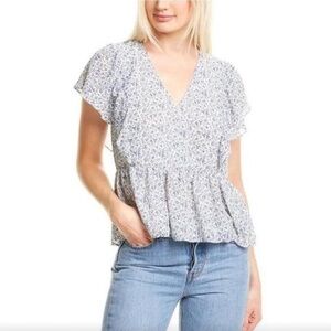 Madewell Georgette Ruffle-Sleeve Peplum Top in Americana Floral Size XL